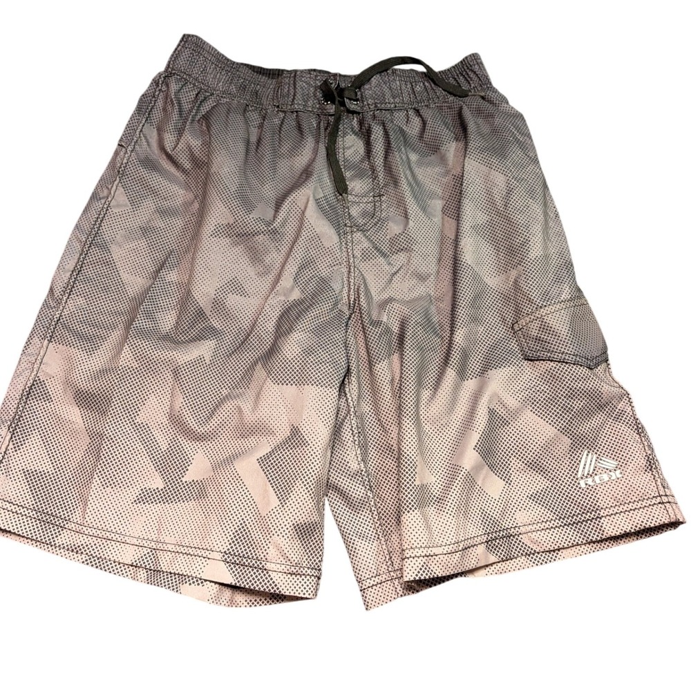 RBX Mens Athletic Shorts Grey Black Digital Camo Cargo Pocket Mesh Lined Small